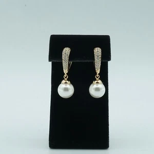 Ohrringe 18 kt vergoldet Ohrhänger Perlen weiß Zirkonia allergisch nicht - Bild 1 von 7