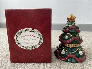 Charter Club Winter Garland Christmas Tree Mini Trinket Box w/ Closure - Picture 1 of 5