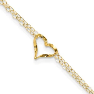 14k Yellow Gold Double Strand Heart 10in Plus 1in ext. Anklet 0.95g for Mom - Picture 1 of 7