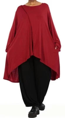 AKH GERMANY PLUS SIZE RED SOFT JERSEY 2 POCKETS A-LINE LONG TUNIC Size 24-26
