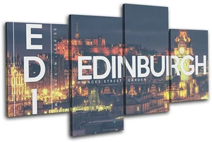 Edinburgh Night City MULTI CANVAS WALL ART Picture Print - Picture 1 of 1