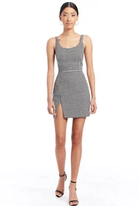 Amanda Uprichard Amabella Dress Short Mini Tank Houndstooth Bodycon Wool Blend L - Picture 1 of 13