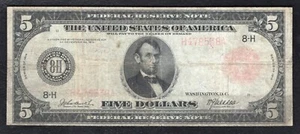FR 839a 1914 $5 RED SEAL FRN FEDERAL RESERVE NOTE ST. LOUIS, MO - Picture 1 of 2