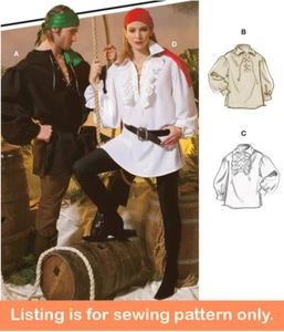 PATRÓN DE COSTURA Hombres Mujeres Camisa Top Pirata Medieval Cordones Halloween Disfraz 8131 - Imagen 1 de 3