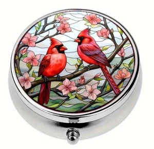 Fancy 3 Compartment Cardinals Pill Box - Picture 1 of 3