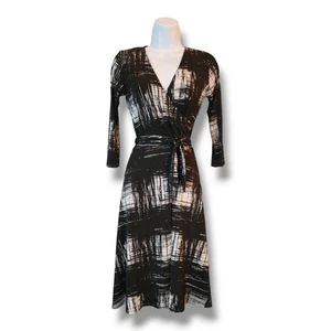 Leota Black and White Midi Wrap Dress Women's Size XS - Picture 1 of 8