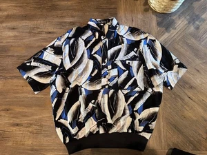 Alan Stuart Vintage 80s Style Geometric Print 1/4 Button Pullover Shirt sz Lg - Picture 1 of 7