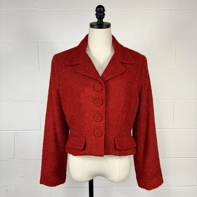 Chaqueta Boucle Roja de Colección Años 90 Traje Eléctrico Recortado Blazer Mezcla de Lana EE. UU. 12 Petite Foto 1 de 4