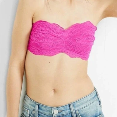 Express Bandeau Bralette Strapless Hot Pink Lace NWT Size Medium Women's Bra - Image 1 of 4