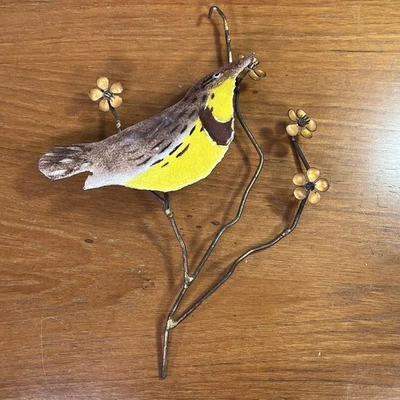 Vtg Bird Enamel Copper Sculpture Wall Art Eastern Meadowlark Tree Branch Metal - Image 1 of 4
