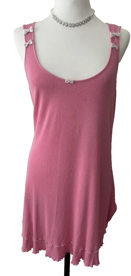Camisón Betsey Johnson Intimates Rosa Blanco Lazo Lechuga Borde Coqueta Talla M Foto 1 de 4