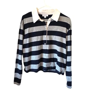 EVEREVE Damen gestreiftes Rugby-Polo Langarmshirt Mittelgrau Marineblau  - Bild 1 von 3