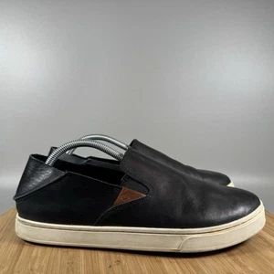 Olukai Shoes Women’s Size 7.5 Pehuea Sneaker Black Leather Slip On - Picture 1 of 8
