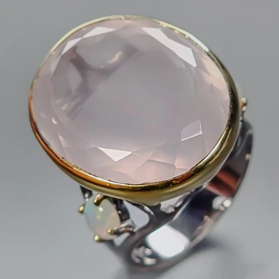 Joyería 34 quilates Anillo Cuarzo Rosa Natural Plata de Ley 925 Talla 8/R436471 Foto 1 de 4