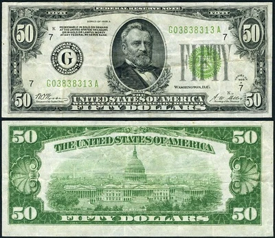 FR. 2101 G $50 1928-A Federal Reserve Note Chicago G-A Block LGS VF+ - Image 1 of 3