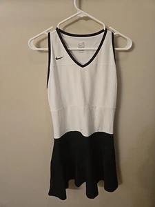 Nike Girls Fit Dry Racer Back Power Sports Dress White/Black Athletic M 8/10 - Picture 1 of 3