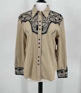 Scully Western Shirt Women's Floral Embroidered Blouse Tan Black Size XL - Picture 1 of 9