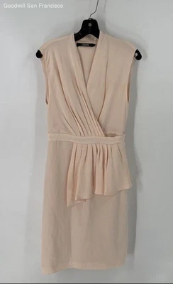 Vestido Badgley Mischka Melocotón Seda Sin Mangas Sobrepelliz Cuello Mujer Talla 4 Foto 1 de 4