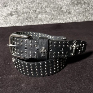 "Cinturón de cuero negro y plateado talla M-35"" Hot" - Imagen 1 de 16