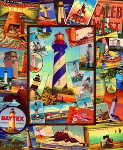 Panel de tela de algodón faro retro primavera creativo playa océano verano - Imagen 1 de 1