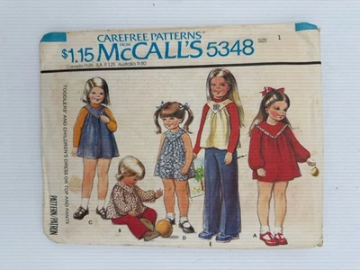McCalls 1976 Sewing Pattern #5348 Dress Top Pants Toddler Girls Size 1 Uncut - Image 1 of 2