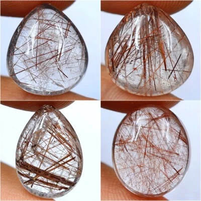 4 Pcs Natural Red Rutile Quartz Hi-Quality 15mm-17.5mm Cabochon Gemstones Lot - Image 1 of 4