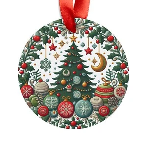 Embroidered Tree Acrylic Ornament with Ribbon | Christmas Tree Decor - Picture 1 of 6