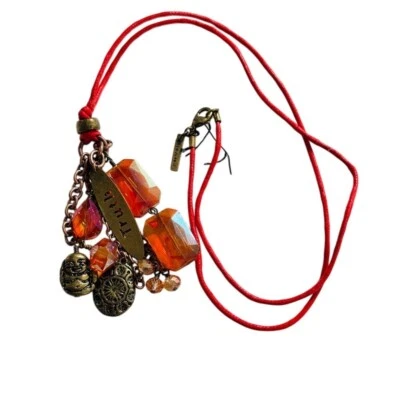 Mythologie Paz Buda Dije Borla Collar Cristal Naranja Seda Cuerda 30" Largo Foto 1 de 4