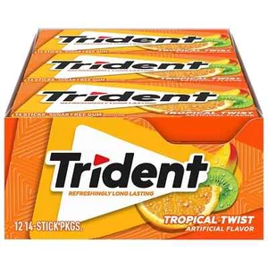 Trident Tropical Twist Sugar Free Gum 168 Total Pieces 14 Count Pack of 12 - Picture 1 of 3