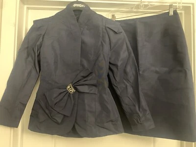 RARO TERI JON Vintage Feminino Azul Marinho Laço Conjunto Saia Tafetá 0 2 XS XXS - Imagem 1 de 4