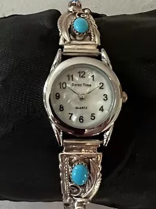 Navajo Turquoise Watch tips Sterling Silver ladies new battery RB w020 - Picture 1 of 2