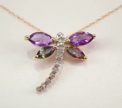 1.50 Ct Lab Created Amethyst Dragonfly Pendant Necklace 925 Silver 18''Chain - Image 1 of 3