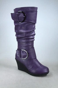 NEW Women's Buckle Zipper Wedge Mid-Calf Knee High Zip Winter Boots Shoes - Picture 1 of 44