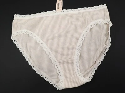 NEW Victoria's Secret VTG Cotton Striped Ruffle High Leg Brief Panty MEDIUM - Image 1 of 4