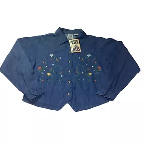 Mississippi River Blues Vintage Women's Cowgirl Short Shirt Denim Size Large New - Picture 1 of 3