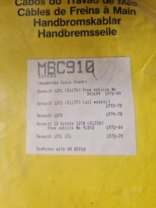 NEW FRONT HANDBRAKE CABLE - BC910 - FITS: RENAULT 12 & 15 (1969-80) - Picture 1 of 3