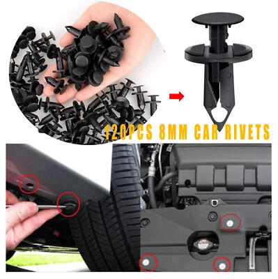 8mm Bumper Clips Car Auto Plastic Rivets Fastener Fender Push Pin 120pcs Foto 1 de 4