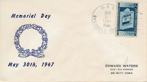 POSTAL HISTORY MILITARY NAVAL COVER - 1947 USS EVERSOLE MEMORIAL DAY 5/30/47 - Picture 1 of 2