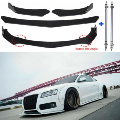 For AUDI A3 A4 A5 A6 A7 B8 B9 S3 Front Bumper Lip Splitter Spoiler+Strut Rods BK - Изображение 1 из 4