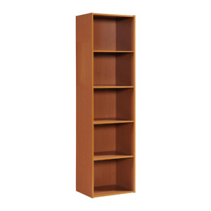 Modern 59.06 in. Cherry Wood 5-Shelf Standard Bookcase Multipurpose Storage
