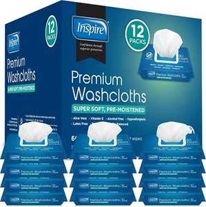 Inspire Adult Wet Wipes Wash Cloths, 50 Count (Pack of 12) Incontinence & Cleans - Picture 1 of 16