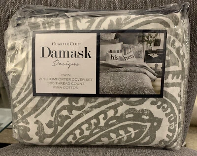 Charter Club Damask Collection Paisley Grey 2pc Twin Cover Set. J - Image 1 of 2