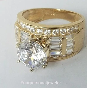 5 carat big wide real 14k yellow Gold round baguett Engagement Ring size 7 - Picture 1 of 12