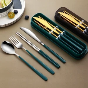 Kitchen Accessories Camping Travel Sets Gold Knife Fork Spoon Portable Cutlery - Picture 1 of 13