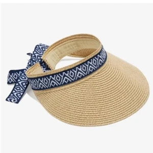 NWT Sea & Grass Straw Ribbon Visor Packable Beach Pool Sun Hat Vacation NEW - Picture 1 of 3