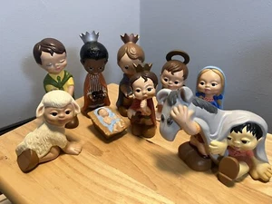 Nativity Set Full 9 Piece Set Painted Ceramic Vintage 1975 Gare Inc - Picture 1 of 11