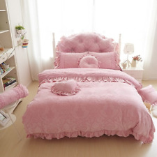 Korean Velvet Cover Bed Sheet Princess Bedspreads Lace Flower Luxury Bedding Set