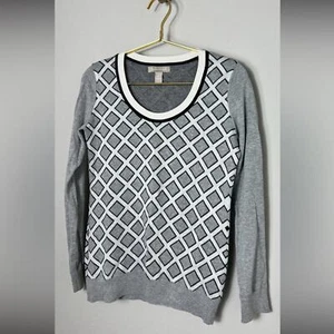NWOT Banana Republic Grid Jacquard Pullover In Gray Literature Size Medium - Picture 1 of 11