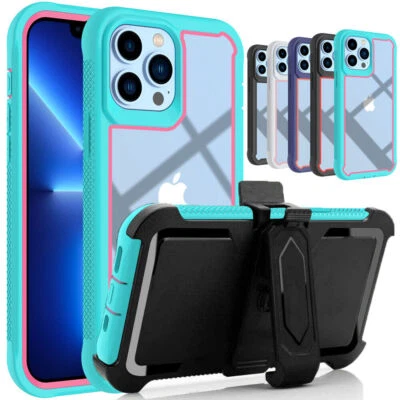 For iPhone 13 Pro Max 12 Pro Max Case Clear Shockproof Cover+Belt Clip Holster - Image 1 of 4