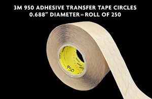 3M 950 ADHESIVE TRANSFER TAPE CIRCLES, 0.688” DIAMETER, 5 MIL, ROLL OF 250 - Picture 1 of 1
